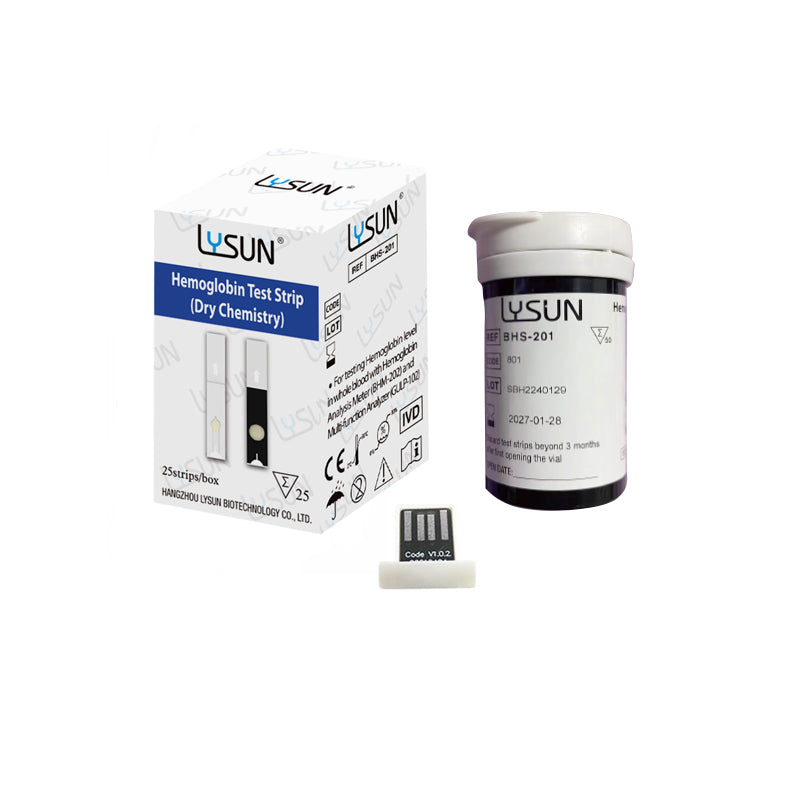 LYSUN Upgraded Hemoglobin Test Strips 25 Count (BHS-201) – 5-Second Results, Only 5µL Sample