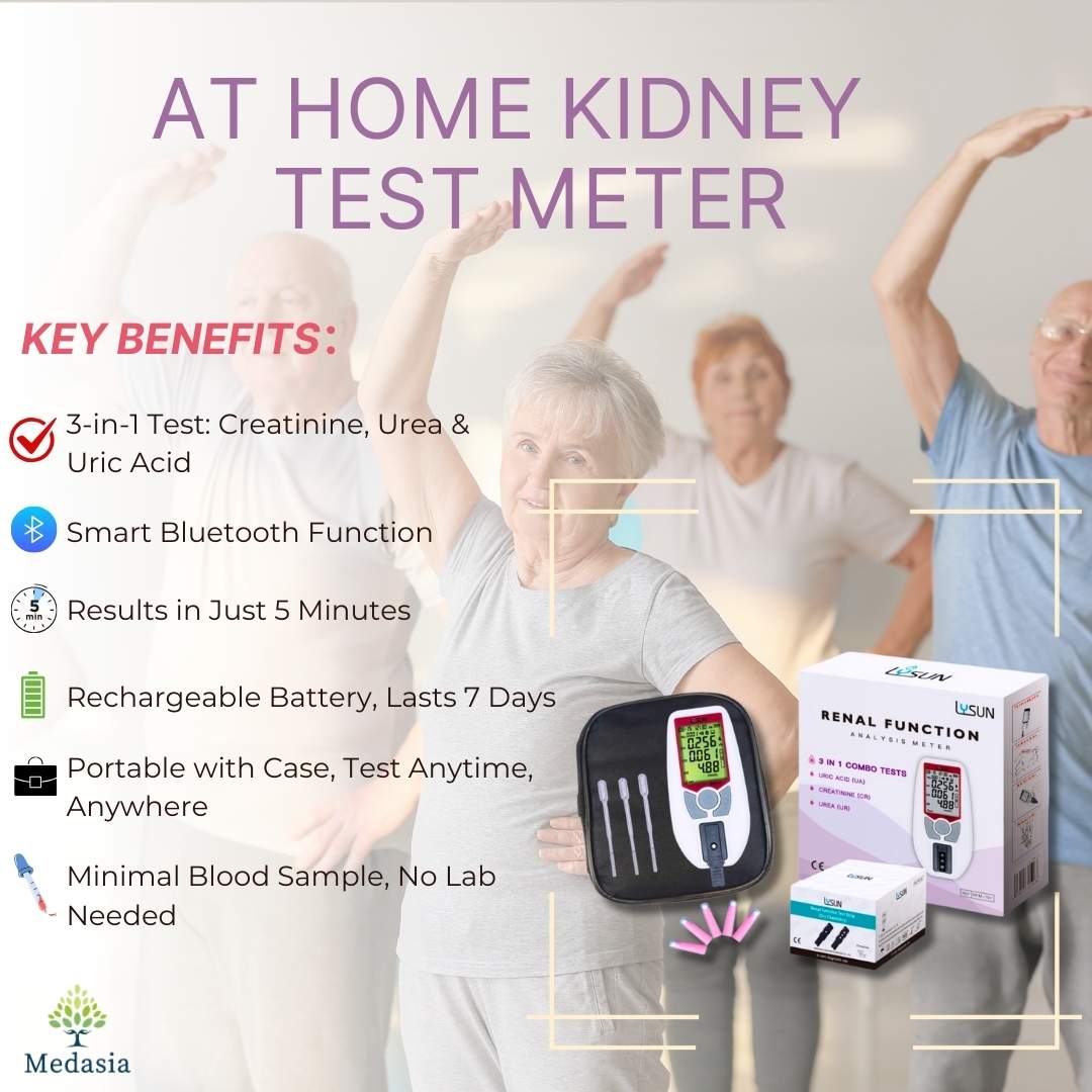3-in-1 Kidney Function Meter & Test Kit โ CE Certified Home Creatinine, Urea & Uric Acid Monitor