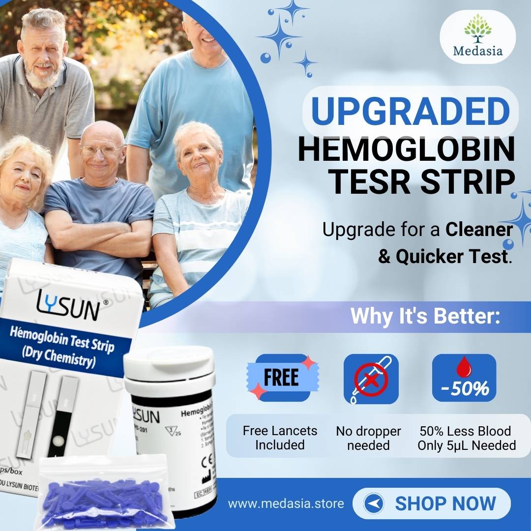 LYSUN Upgraded Hemoglobin Test Strips 25 Count (BHS-201) – 5-Second Results, Only 5µL Sample